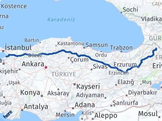 Yalova Hanak Ardahan Arası Kaç Km - Yol Haritası