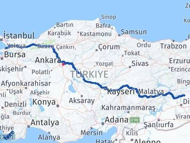 Yalova Hani Diyarbakır Arası Kaç Km - Yol Haritası