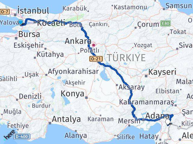 Yalova Hassa Hatay Arası Kaç Km - Yol Haritası