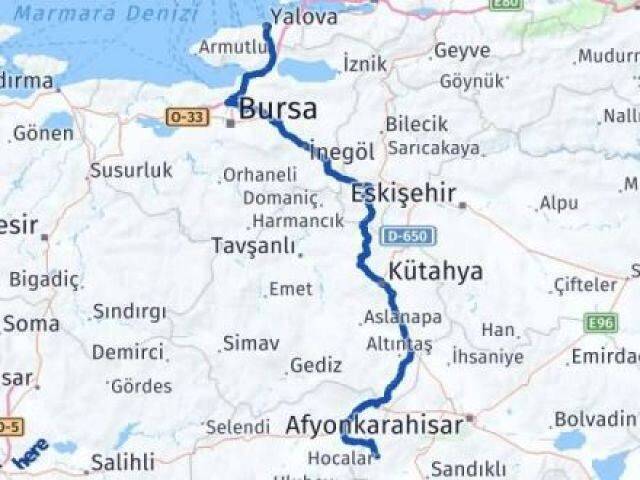 Yalova Hocalar Afyonkarahisar Arası Kaç Km - Yol Haritası