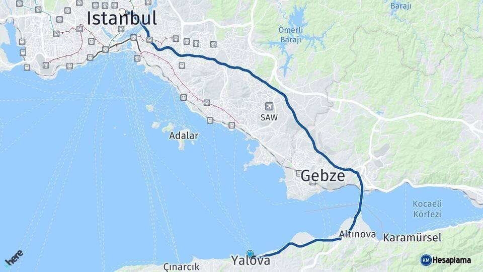 Yalova İstanbul Arası Kaç Km - Yol Haritası