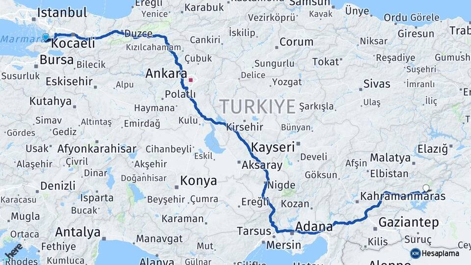 Yalova Kahta Adıyaman Arası Kaç Km - Yol Haritası