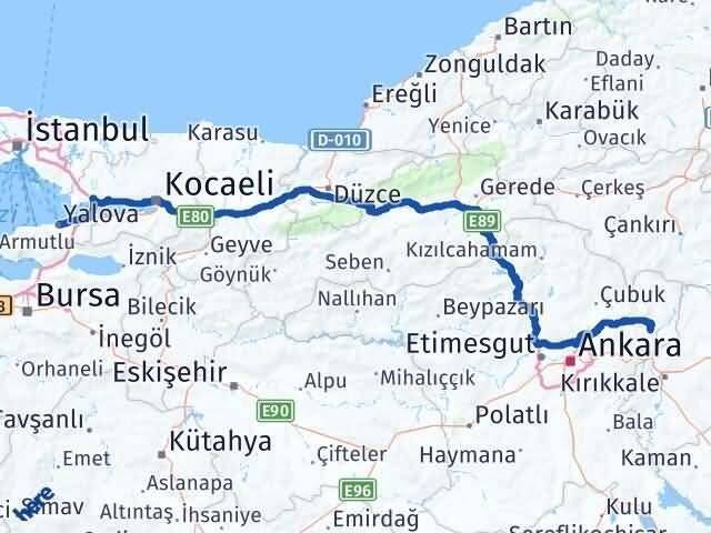 Yalova Kalecik Ankara Arası Kaç Km - Yol Haritası