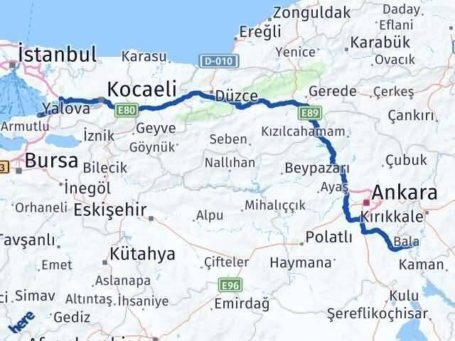 Yalova Karakeçili Kırıkkale Arası Kaç Km - Yol Haritası