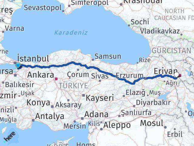 Yalova Karakoyunlu Iğdır Arası Kaç Km - Yol Haritası