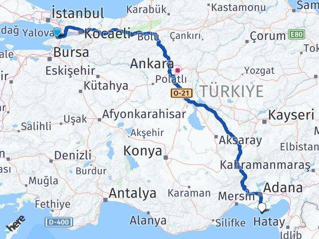 Yalova Karataş Adana Arası Kaç Km - Yol Haritası
