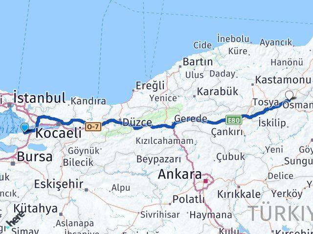 Yalova Kargı Çorum Arası Kaç Km - Yol Haritası
