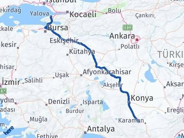 Yalova Kazımkarabekir Karaman Arası Kaç Km - Yol Haritası