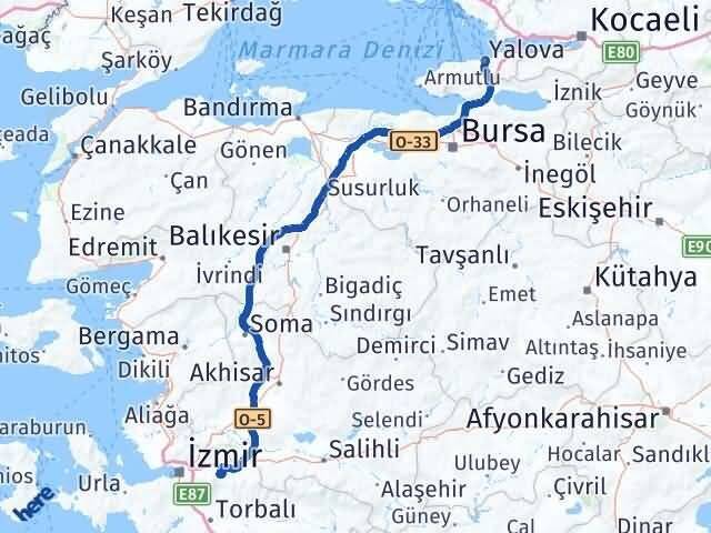 Yalova Kemalpaşa İzmir Arası Kaç Km - Yol Haritası