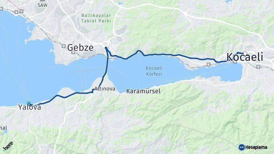 Yalova Kocaeli Arası Kaç Km - Yol Haritası