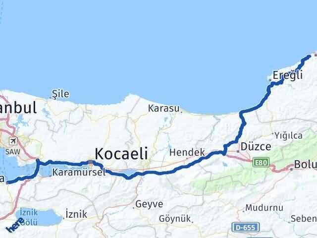 Yalova Kozlu Zonguldak Arası Kaç Km - Yol Haritası