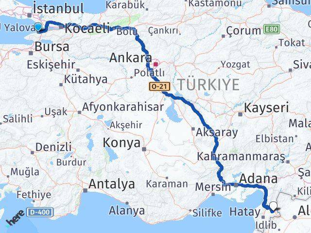 Yalova Kumlu Hatay Arası Kaç Km - Yol Haritası
