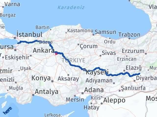 Yalova Lice Diyarbakır Arası Kaç Km - Yol Haritası