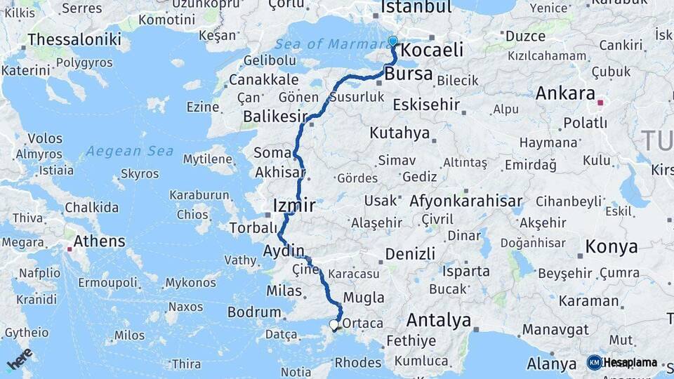 Yalova Marmaris Muğla Arası Kaç Km - Yol Haritası