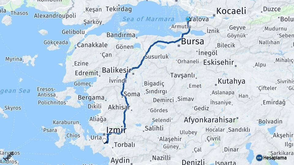 Yalova Menderes Arası Kaç Km - Yol Tarifi