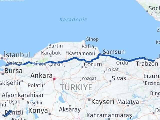 Yalova Of Trabzon Arası Kaç Km - Yol Haritası