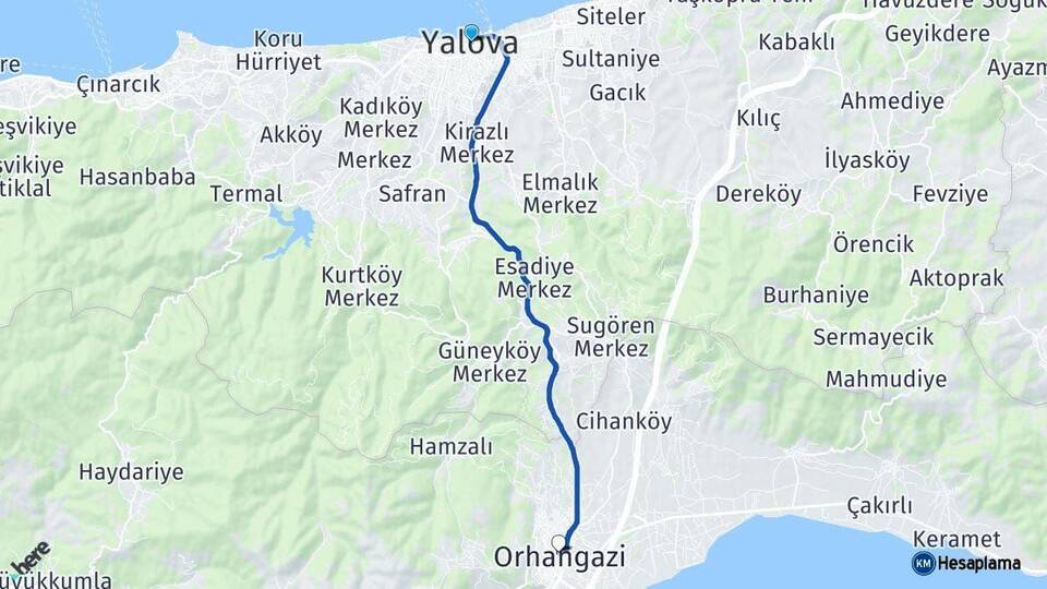 Yalova Orhangazi Bursa Arası Kaç Km - Yol Haritası