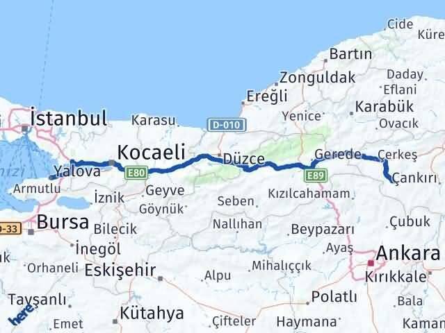 Yalova Orta Çankırı Arası Kaç Km - Yol Haritası