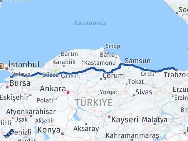 Yalova Ortahisar Trabzon Arası Kaç Km - Yol Haritası