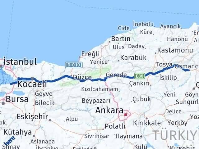 Yalova Osmancık Çorum Arası Kaç Km - Yol Haritası