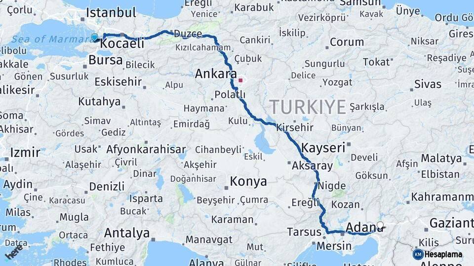 Yalova Osmaniye Arası Kaç Km - Yol Haritası