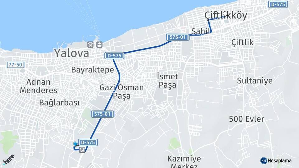 Yalova Otogarı Çiftlikköy Arası Kaç Km - Yol Tarifi