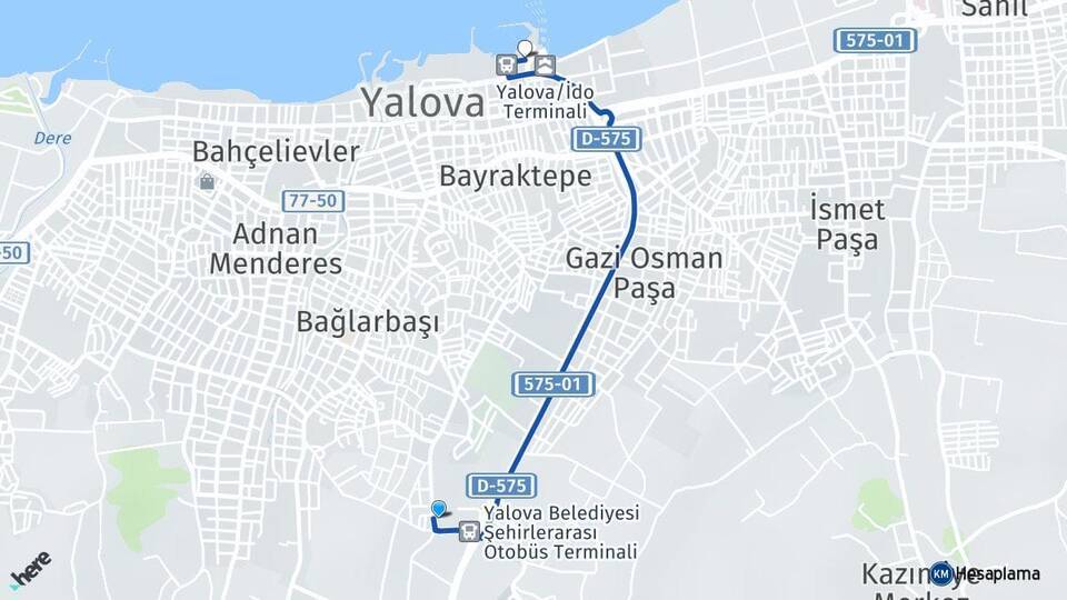 Yalova Otogarı İDO Yalova Feribot İskelesi Arası Kaç Km - Yol Tarifi