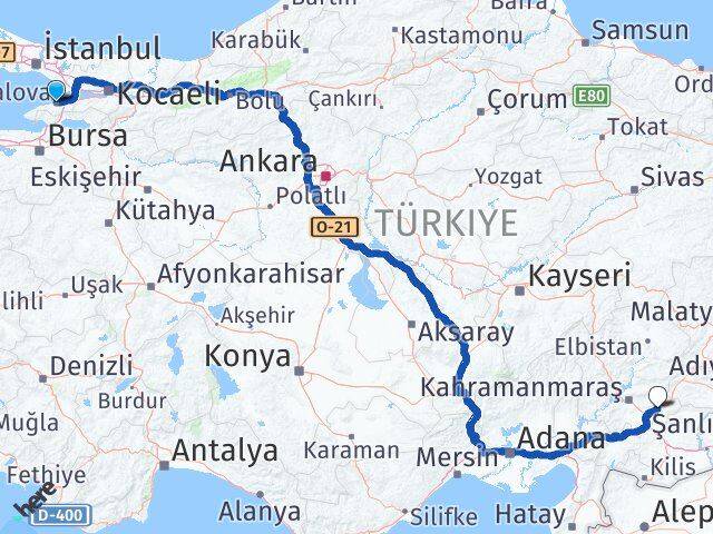 Yalova Pazarcık Kahramanmaraş Arası Kaç Km - Yol Haritası