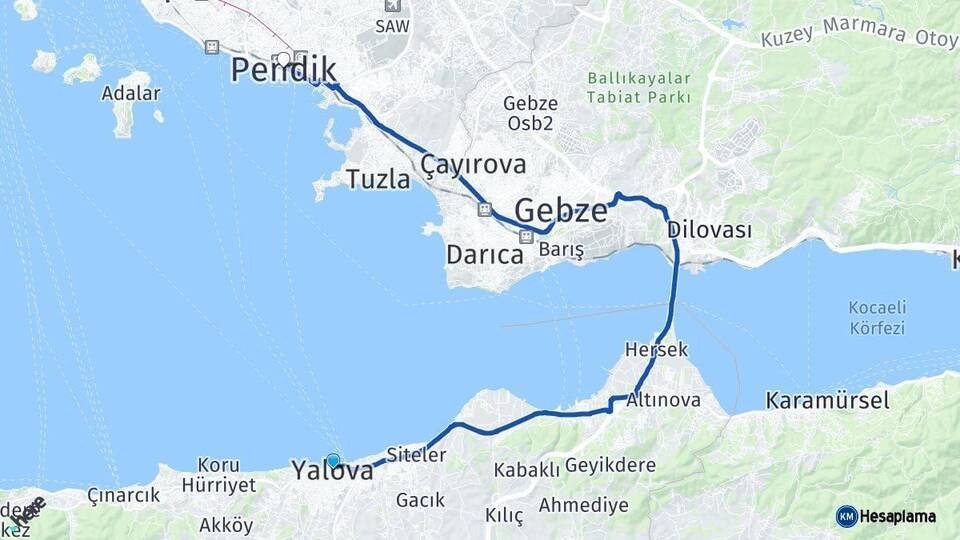 Yalova Pendik İstanbul Arası Kaç Km - Yol Haritası