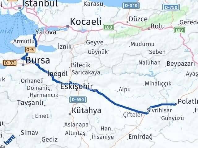 Yalova Polatlı Ankara Arası Kaç Km - Yol Haritası