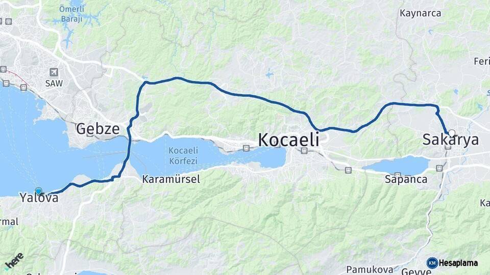 Yalova Sakarya Arası Kaç Km - Yol Haritası