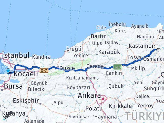 Yalova Saraydüzü Sinop Arası Kaç Km - Yol Haritası
