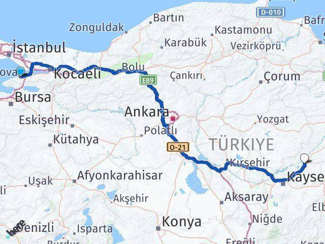 Yalova Sarıoğlan Kayseri Arası Kaç Km - Yol Haritası