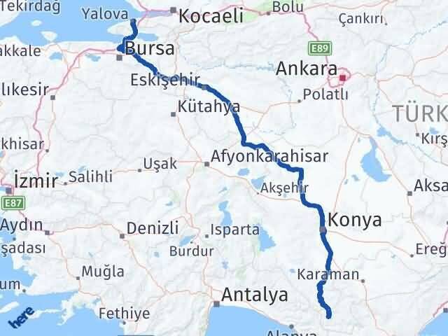 Yalova Sarıveliler Karaman Arası Kaç Km - Yol Haritası