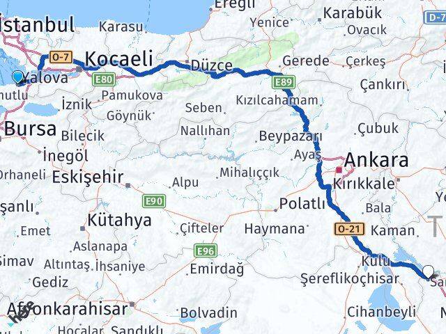Yalova Sarıyahşi Aksaray Arası Kaç Km - Yol Haritası
