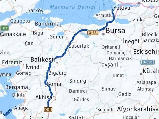 Yalova Saruhanlı Manisa Arası Kaç Km - Yol Haritası