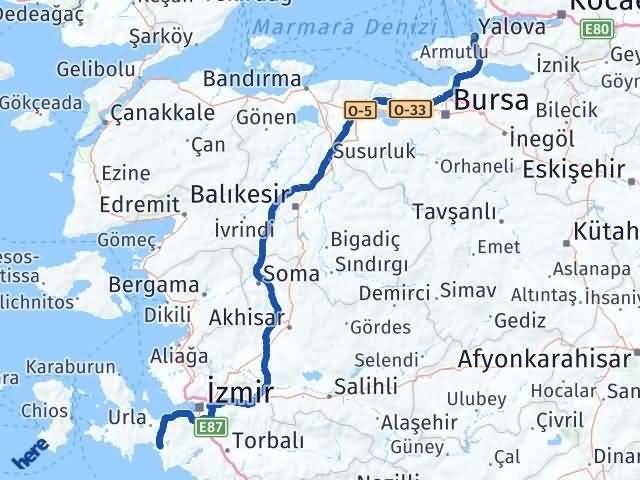 Yalova Seferihisar İzmir Arası Kaç Km - Yol Haritası