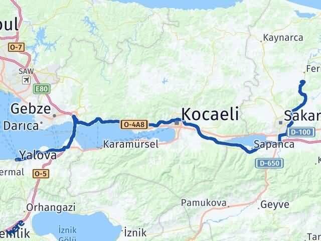 Yalova Söğütlü Sakarya Arası Kaç Km - Yol Haritası