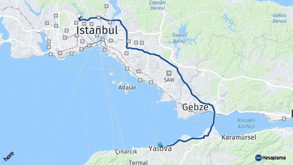 Yalova Sultangazi İstanbul Arası Kaç Km - Yol Haritası