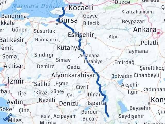 Yalova Sütçüler Isparta Arası Kaç Km - Yol Haritası