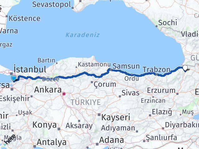 Termal Artvin Arası Kaç Km - Yol Tarifi