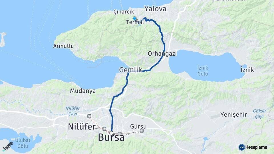 Termal Bursa Arası Kaç Km - Yol Tarifi