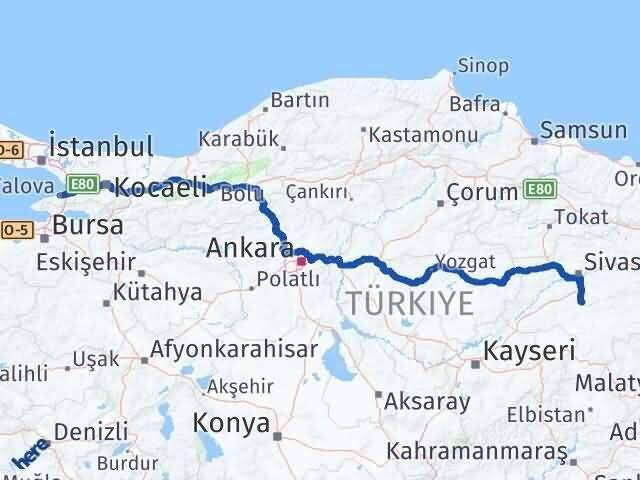 Yalova Ulaş Sivas Arası Kaç Km - Yol Haritası