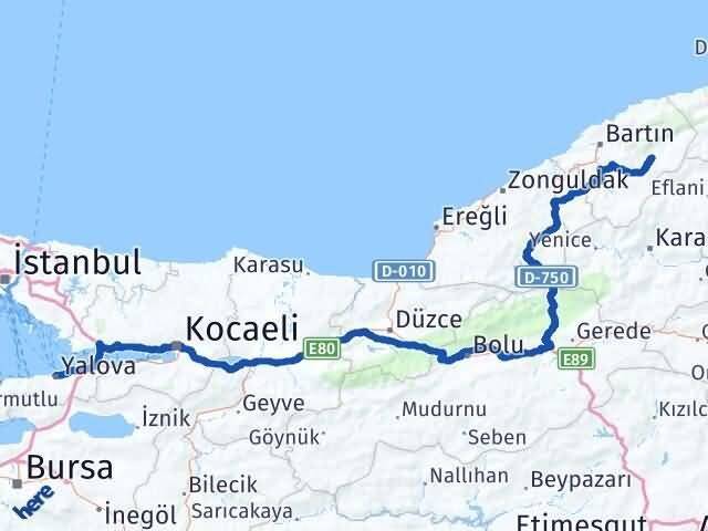 Yalova Ulus Bartın Arası Kaç Km - Yol Haritası