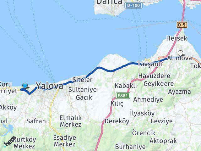 Yalova Üniversitesi Altınova Arası Kaç Km - Yol Tarifi