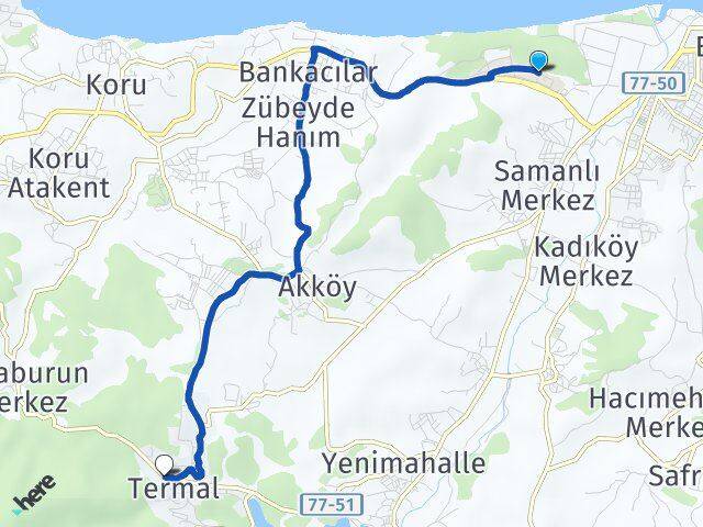 Yalova Üniversitesi Termal Arası Kaç Km - Yol Tarifi