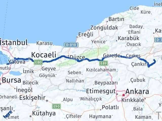 Yalova Yapraklı Çankırı Arası Kaç Km - Yol Haritası