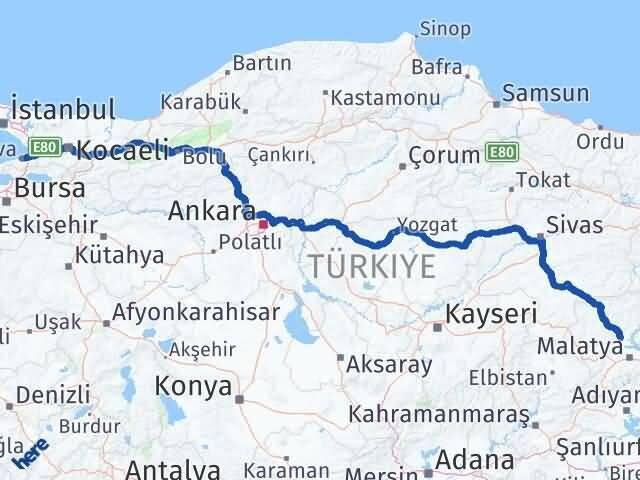 Yalova Yazıhan Malatya Arası Kaç Km - Yol Haritası