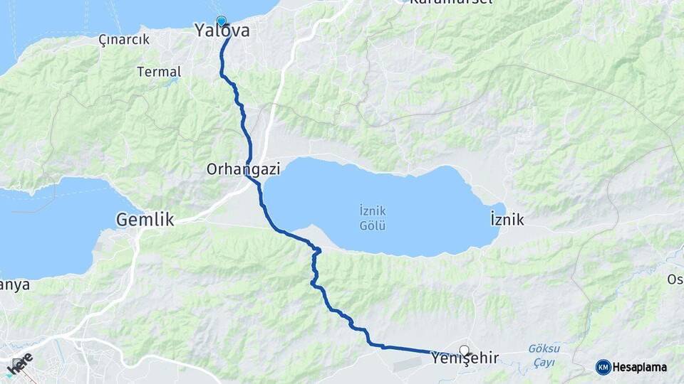 Yalova Yenişehir Bursa Arası Kaç Km - Yol Haritası