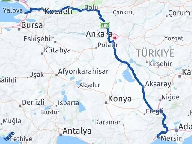 Yalova Yenişehir Mersin Arası Kaç Km - Yol Haritası
